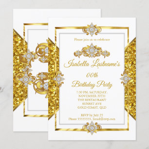 Elegante Glitzer Gold Weiße Diamant Geburtstagsfei Einladung