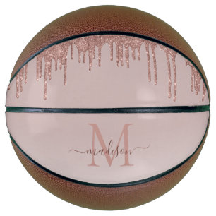 Elegante Glitzer Tropfen Rose Gold Monogram Script Basketball