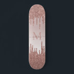 Elegante Glitzer Tropfen Rose Gold Monogram Script Skateboard<br><div class="desc">Modern Elegant Rosa Rose Gold Glitzer Sparkle Monogram Script Name Skateboard</div>