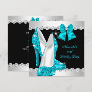 Elegante Glitzer Türkisblaue High Heels Geburtstag Einladung