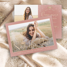 Elegante Glitzern Quinceañera 2 Foto Rose Gold Save The Date