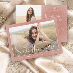 Elegante Glitzern Quinceañera 2 Foto Rose Gold Save The Date