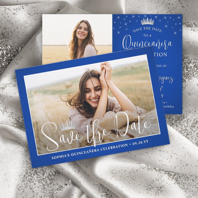 Elegante Glitzern Quinceañera 2 Foto Royal Blue Save The Date (Von Creator hochgeladen)
