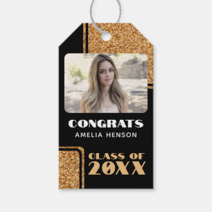 Elegante Glückwunsch Graduate Gold Glitzer Foto Geschenkanhänger
