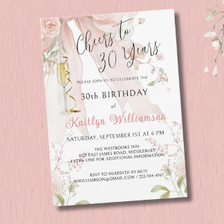 *Elegante Glückwünsche zum 30. Geburtstag Pink Sch Einladung