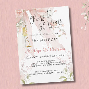 *Elegante Glückwünsche zum 35. Geburtstag Rosa Sch Einladung