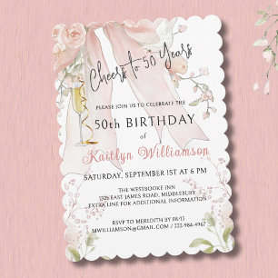 Elegante Glückwünsche zum 50. Geburtstag Pink Schl Einladung