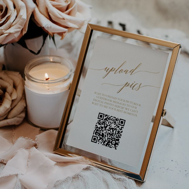 Elegante Gold 12x18" Tischnummer mit Foto QR Code (Von Creator hochgeladen)