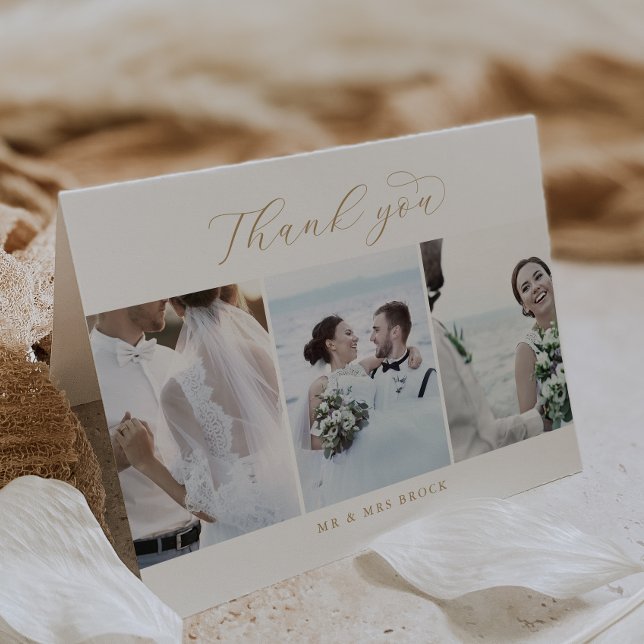 Elegante Gold 3 Fotovorlage geklappt Vielen Dank Dankeskarte (Von Creator hochgeladen)