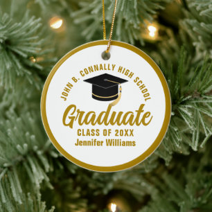 Elegante Gold Abschluss Foto Graduate Weihnachten Keramik Ornament