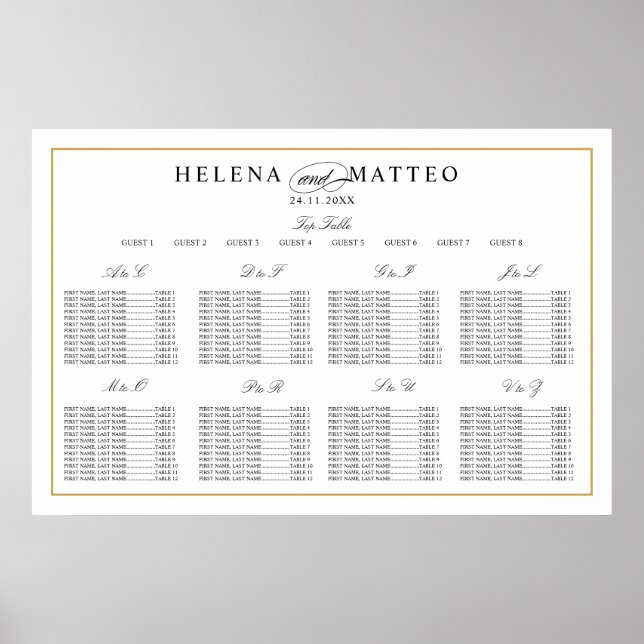 Elegante Gold Alphabetische Hochzeitssattelkarte Poster (Vorne)