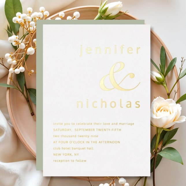 Elegante Gold Ampersand Sage Green Wedding Folieneinladung (Elegant Gold Ampersand Sage Green Wedding Foil Invitation)