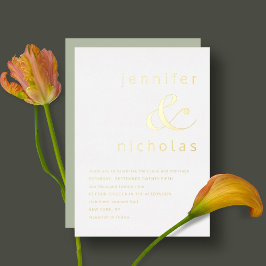 Elegante Gold Ampersand Sage Green Wedding Folieneinladung