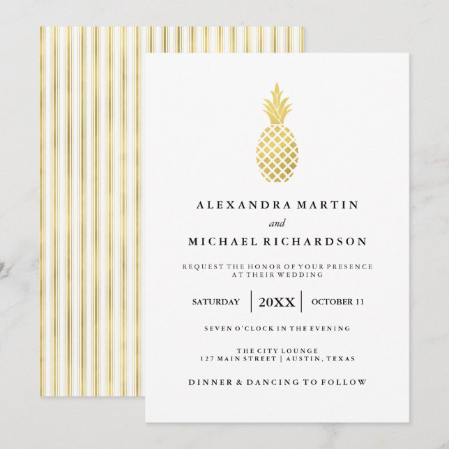 Elegante Gold Ananas Einladung zur Hochzeit (Vorne/Hinten)