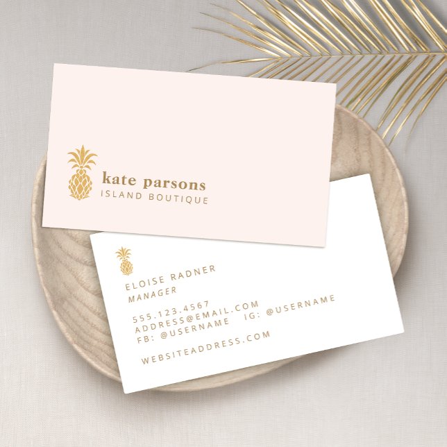 Elegante Gold Ananas Pink Business Card Visitenkarte (Von Creator hochgeladen)