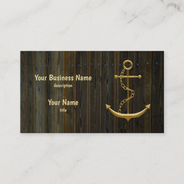 Elegante Gold Anchor Rustic Dock Wood Modern Visitenkarte (Vorderseite)