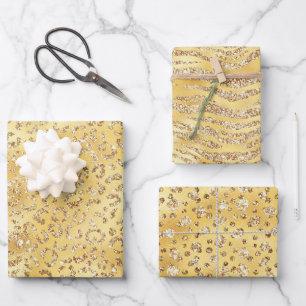 Elegante Gold Animal Print Muster Geschenkpapier Set