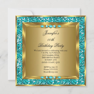 Elegante Gold Aquamarin Blue Imitate Glitzer Gebur Einladung