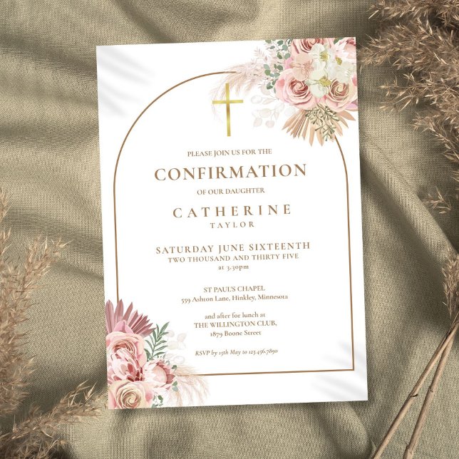 Elegante Gold Arch Pampas Grass Floral Bestätigung Einladung (Elegant Gold Arch Pampas Grass Floral Confirmation Invitation)