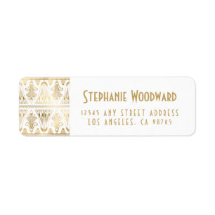 Elegante Gold Art Deco Blumen Weiße Rücksendeadres