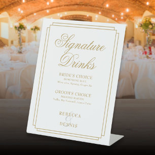 Elegante Gold Art Deco Hochzeit Signature Drinks Sockelschild