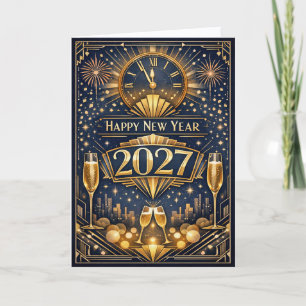 Elegante Gold Art Deco Neujahrsfeier Feiertagskarte