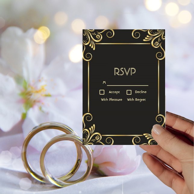 Elegante Gold Art Deco Vintage RSVP Karte (Von Creator hochgeladen)