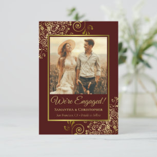 Elegante Gold & Auburn Brown Foto Verlobung Ankündigung