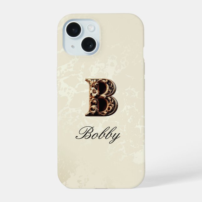 Elegante Gold Baroque Monogram Phone Case iPhone 15 Hülle (Rückseite)