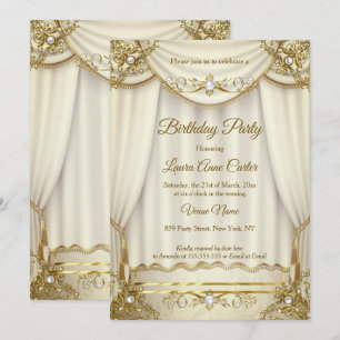 Elegante Gold Beige Creme Perlen Vorhänge Party Einladung