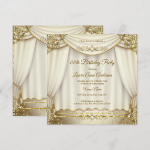 Elegante Gold Beige Creme Perlenvorhänge Geburtsta Einladung