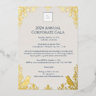 Elegante Gold Bird & Floral Corporate Event Folieneinladung