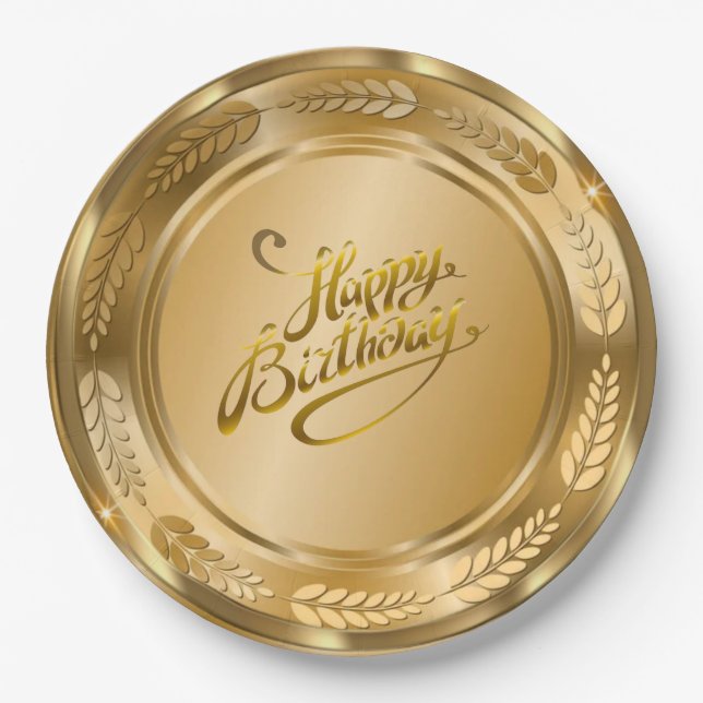 Elegante Gold Birthday Party Paper Plate Pappteller (Vorderseite)