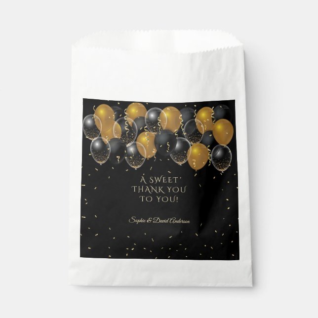 Elegante Gold Black Balloons Confetti Wedding Geschenktütchen (Vorderseite)