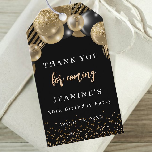 Elegante Gold Black Balloons Vielen Dank für Ihre  Geschenkanhänger (Elegant Gold Black Balloons Thank you Favor Gift Tags)