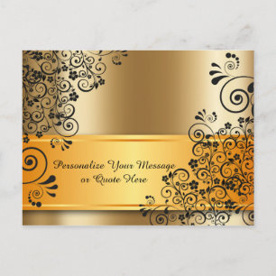 Elegante Gold Black Blume Bouquet Personalisiert Postkarte
