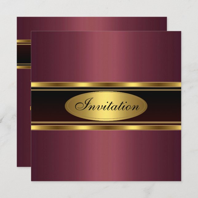 Elegante Gold Black Burgundy Geburtstagsparty Einladung (Vorne/Hinten)