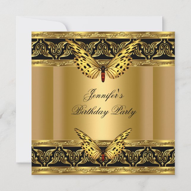 Elegante Gold Black Butterfly Geburtstagsparty Einladung (Vorderseite)