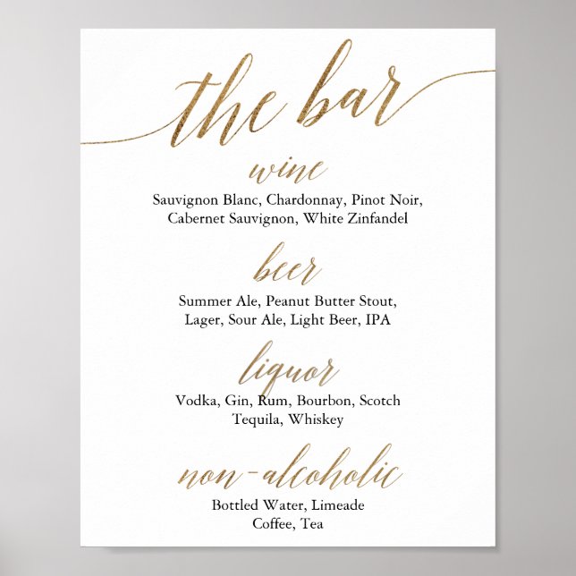 Elegante Gold & Black Calligrafy Wedding The Bar Poster (Vorne)