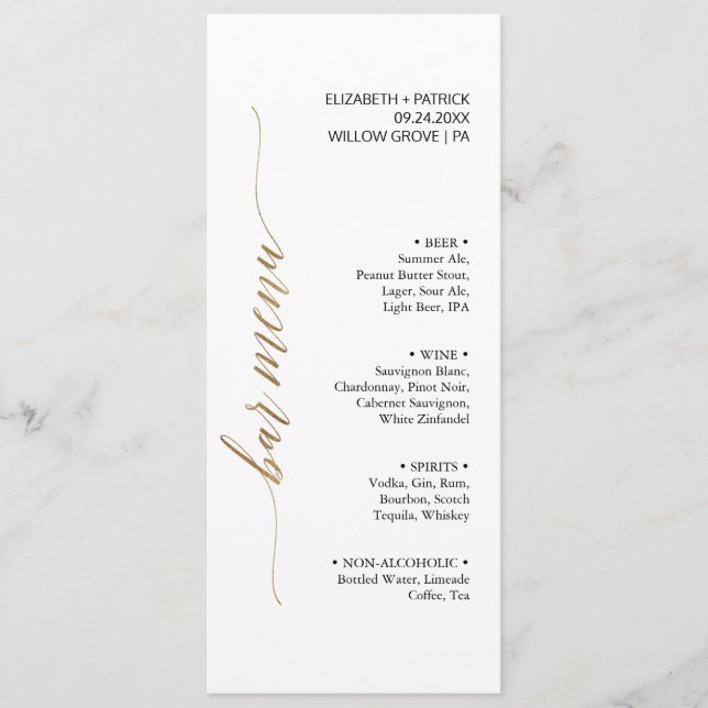 Elegante Gold & Black Calligraphy Bar Menu Card Menükarte (Vorderseite)