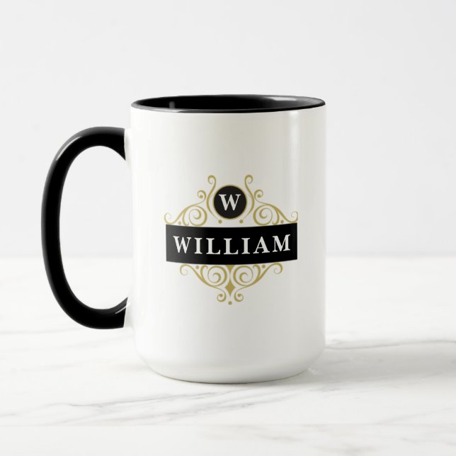 Elegante Gold Black Customizable Monogram Tasse (Links)