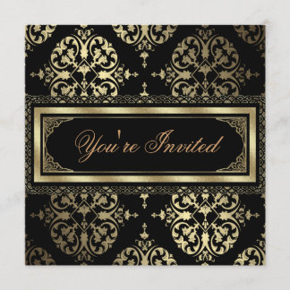 Elegante Gold Black Damask Party Einladungen