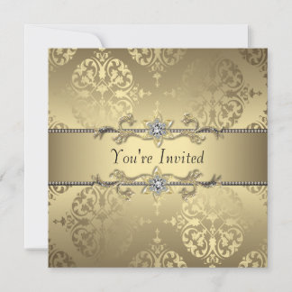 Elegante Gold Black Damask Party Einladungen