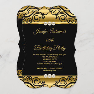 Elegante Gold Black Damask Pearl Birthday Party Einladung