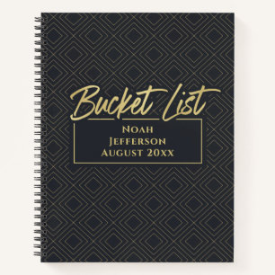 Elegante Gold Black Deko Bucket List Mit Monogramm Notizbuch