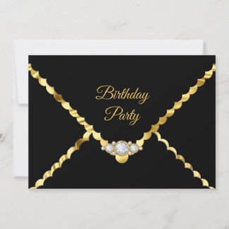 Elegante Gold Black Diamond Edelstein Geburtstagsp Einladung