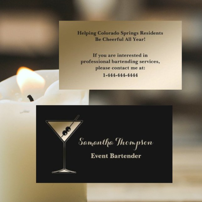 Elegante Gold Black Event Barkeeper Business Card Visitenkarte (Von Creator hochgeladen)