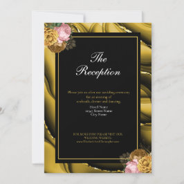 Elegante Gold Black Floral Agate Hochzeitsempfang Einladung