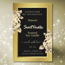 Elegante Gold Black Floral Produktetiketten Beauty