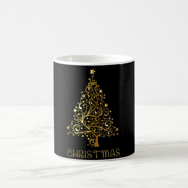 Elegante Gold Black Frohe Weihnachtsbaum Party Tas Kaffeetasse (Mittel)